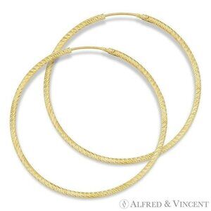 Diamond-Cut Pave Tube Hoop Earrings in .925 Sterling Silver w/ 14k Yellow Gold